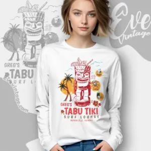 Gregs Tabu Tiki Surf Lounge Shirt Honolulu Tiki Bar Long Sleeve Tee