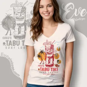 Gregs Tabu Tiki Surf Lounge Shirt Honolulu Tiki Bar V Neck TShirt