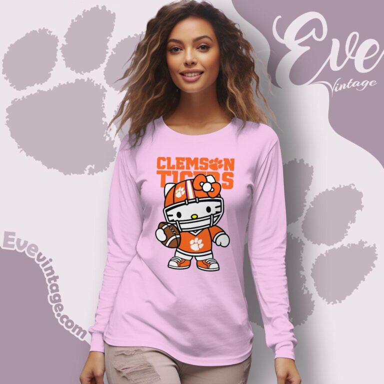 Hello Kitty Clemson Tigers Football Shirt Long Sleeve Tee Hello Kitty Clemson Tigers Football Shirt Long Sleeve Tee