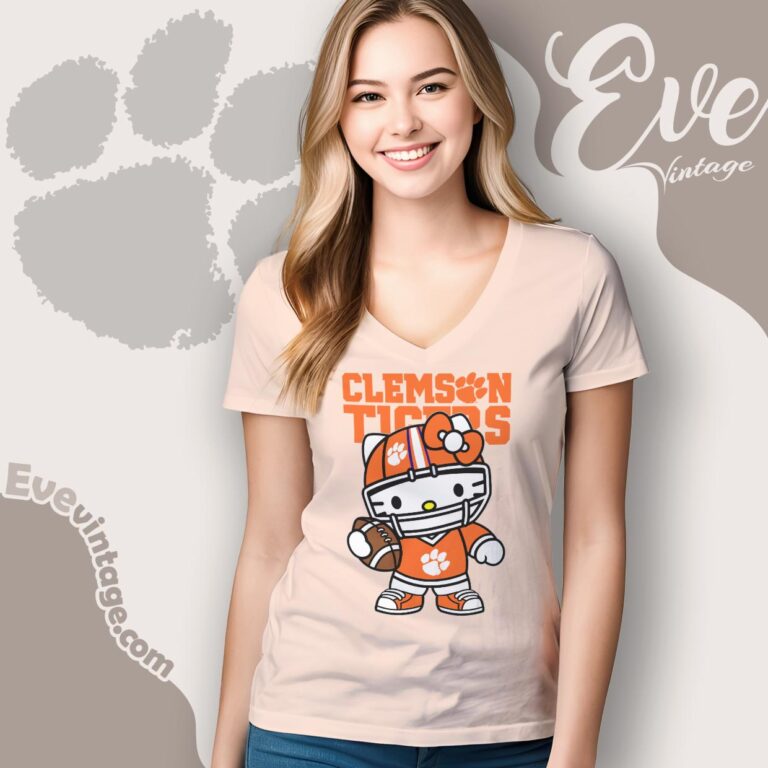 Hello Kitty Clemson Tigers Football Shirt V Neck TShirt Hello Kitty Clemson Tigers Football Shirt V Neck TShirt