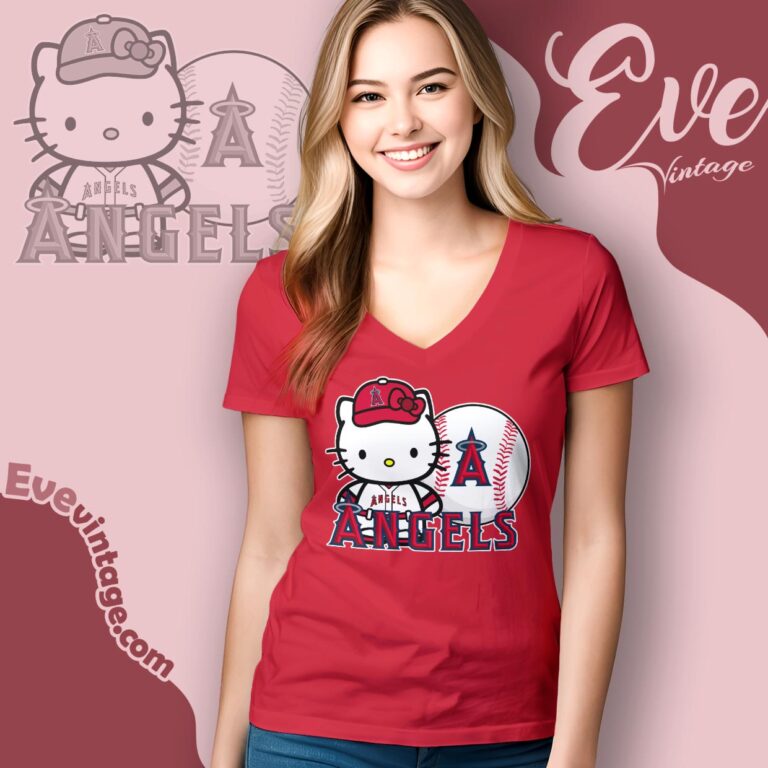Hello Kitty Los Angeles Angels Shirt V Neck TShirt Hello Kitty Los Angeles Angels Shirt V Neck TShirt