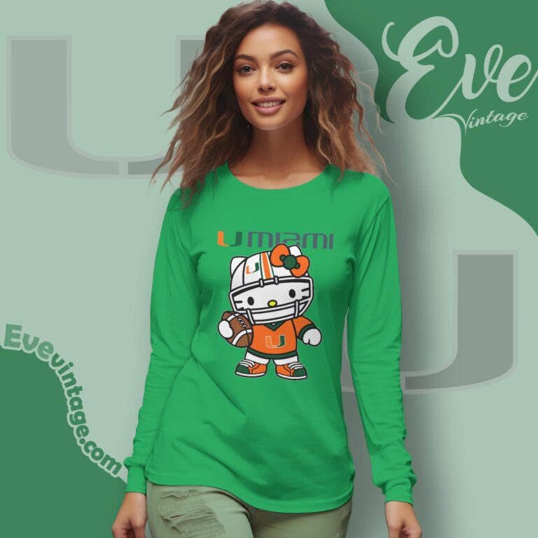 Hello Kitty Miami Hurricanes Football Shirt Long Sleeve Tee Hello Kitty Miami Hurricanes Football Shirt Long Sleeve Tee