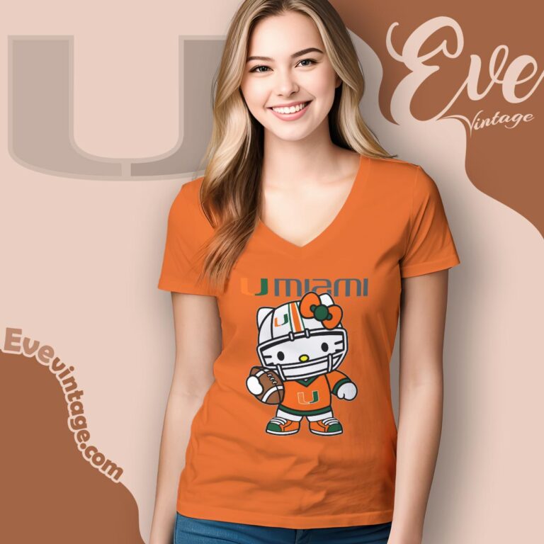 Hello Kitty Miami Hurricanes Football Shirt V Neck TShirt Hello Kitty Miami Hurricanes Football Shirt V Neck TShirt