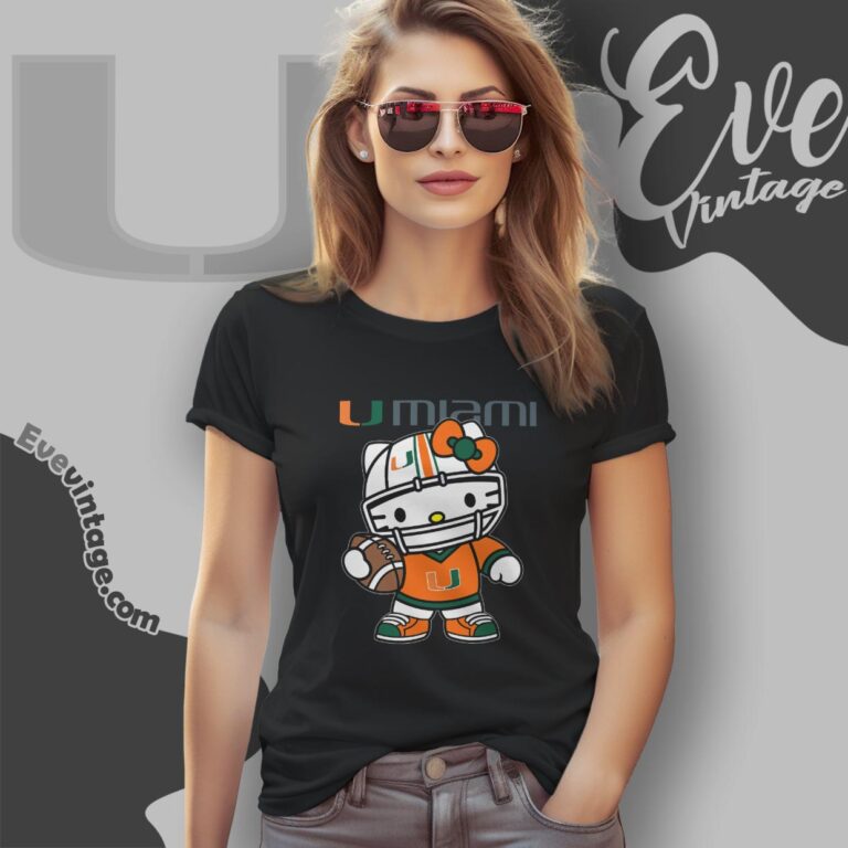 Hello Kitty Miami Hurricanes Football Shirt Women T shirt Hello Kitty Miami Hurricanes Football Shirt Women T shirt