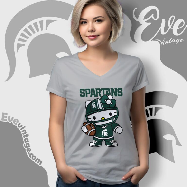 Hello Kitty Michigan State Spartans Football Shirt V Neck TShirt Hello Kitty Michigan State Spartans Football Shirt V Neck TShirt