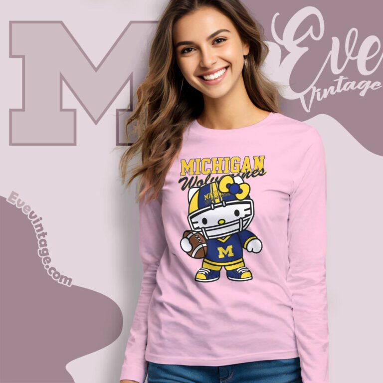 Hello Kitty Michigan Wolverines Football Shirt Long Sleeve Tee Hello Kitty Michigan Wolverines Football Shirt Long Sleeve Tee