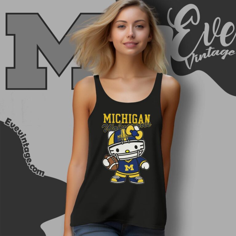 Hello Kitty Michigan Wolverines Football Shirt Tank Top Racerback Hello Kitty Michigan Wolverines Football Shirt Tank Top Racerback