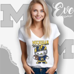Hello Kitty Michigan Wolverines Football Shirt V Neck TShirt