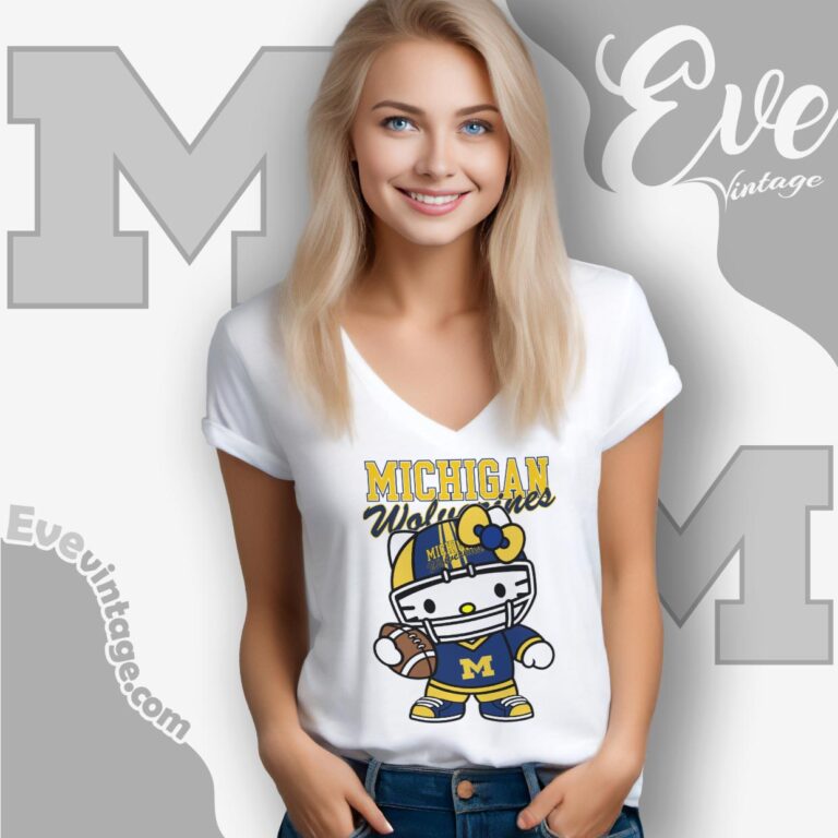 Hello Kitty Michigan Wolverines Football Shirt V Neck TShirt Hello Kitty Michigan Wolverines Football Shirt V Neck TShirt