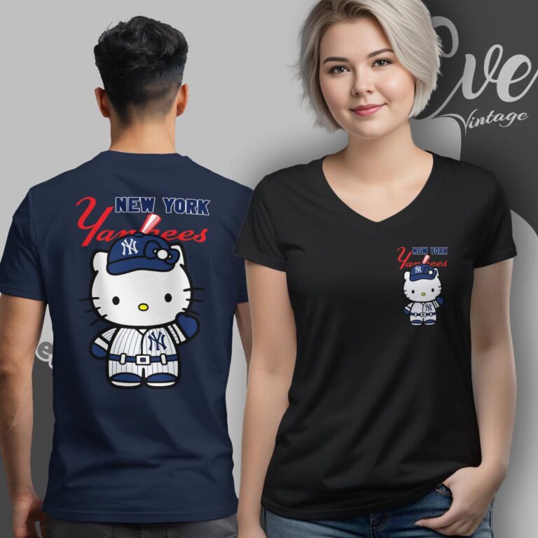 Hello Kitty New York Yankees Shirt V neck Hello Kitty New York Yankees Shirt V neck