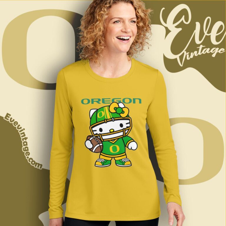 Hello Kitty Oregon Ducks Football Shirt Long Sleeve Tee Hello Kitty Oregon Ducks Football Shirt Long Sleeve Tee
