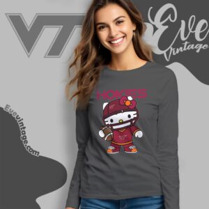 Hello Kitty Virginia Tech Hokies Football Shirt Long Sleeve Tee