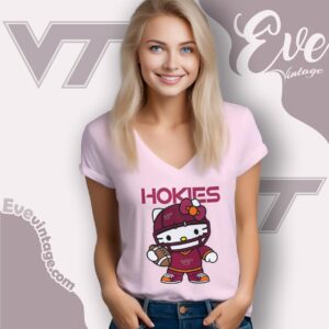 Hello Kitty Virginia Tech Hokies Football Shirt V Neck TShirt