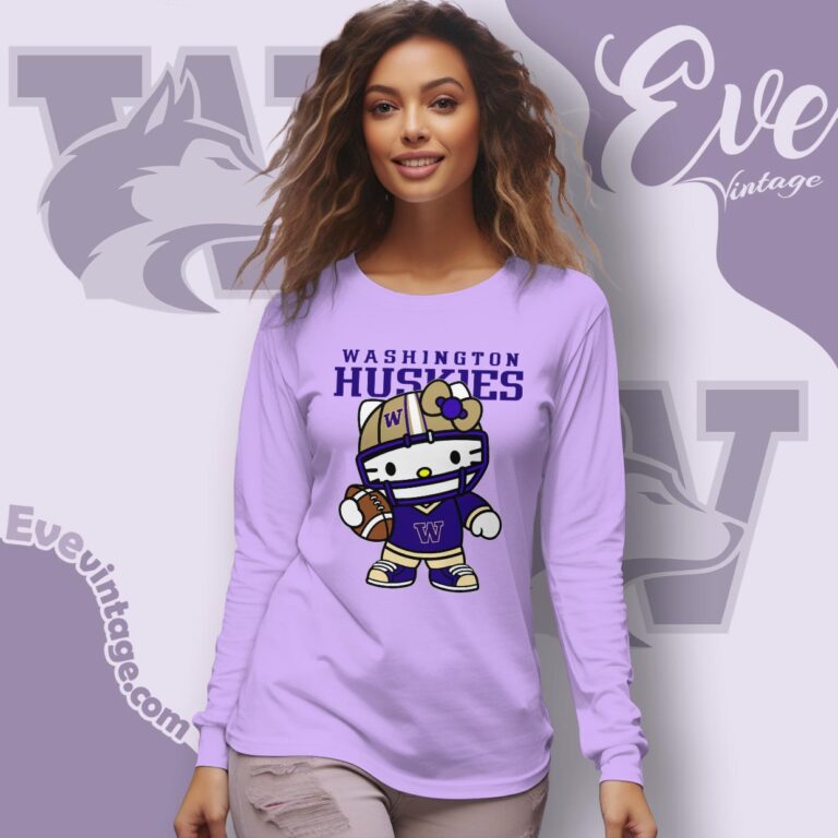 Hello Kitty Washington Huskies Football Shirt Long Sleeve Tee Hello Kitty Washington Huskies Football Shirt Long Sleeve Tee