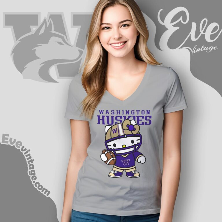 Hello Kitty Washington Huskies Football Shirt V Neck TShirt Hello Kitty Washington Huskies Football Shirt V Neck TShirt