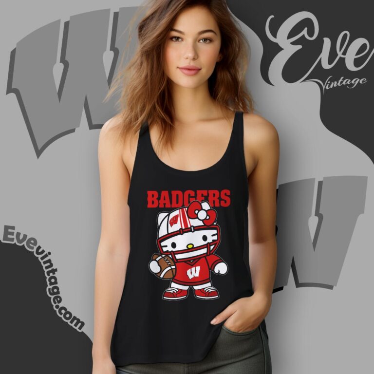Hello Kitty Wisconsin Badgers Football Shirt Tank Top Racerback Hello Kitty Wisconsin Badgers Football Shirt Tank Top Racerback