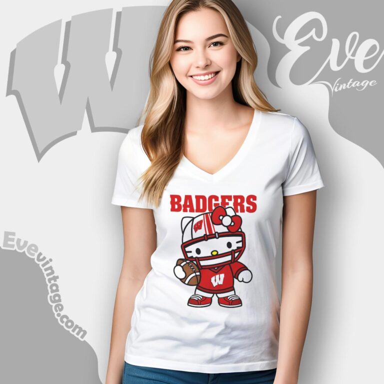 Hello Kitty Wisconsin Badgers Football Shirt V Neck TShirt Hello Kitty Wisconsin Badgers Football Shirt V Neck TShirt