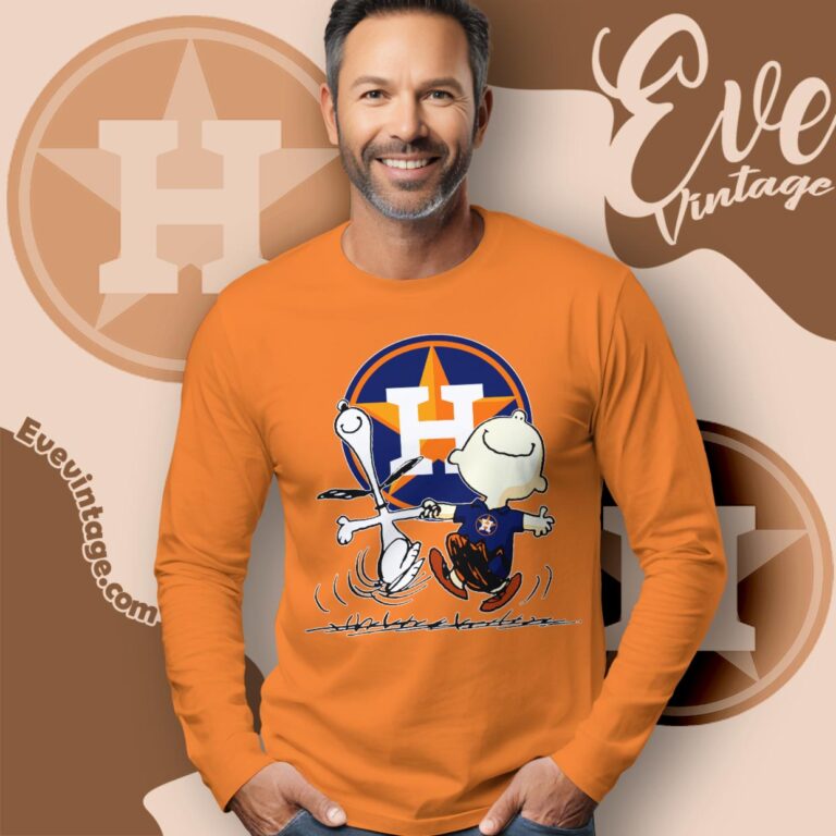 Houston Astros Charlie Brown Snoopy Happy Dancing Shirt Long Sleeve Tee Houston Astros Charlie Brown Snoopy Happy Dancing Shirt Long Sleeve Tee