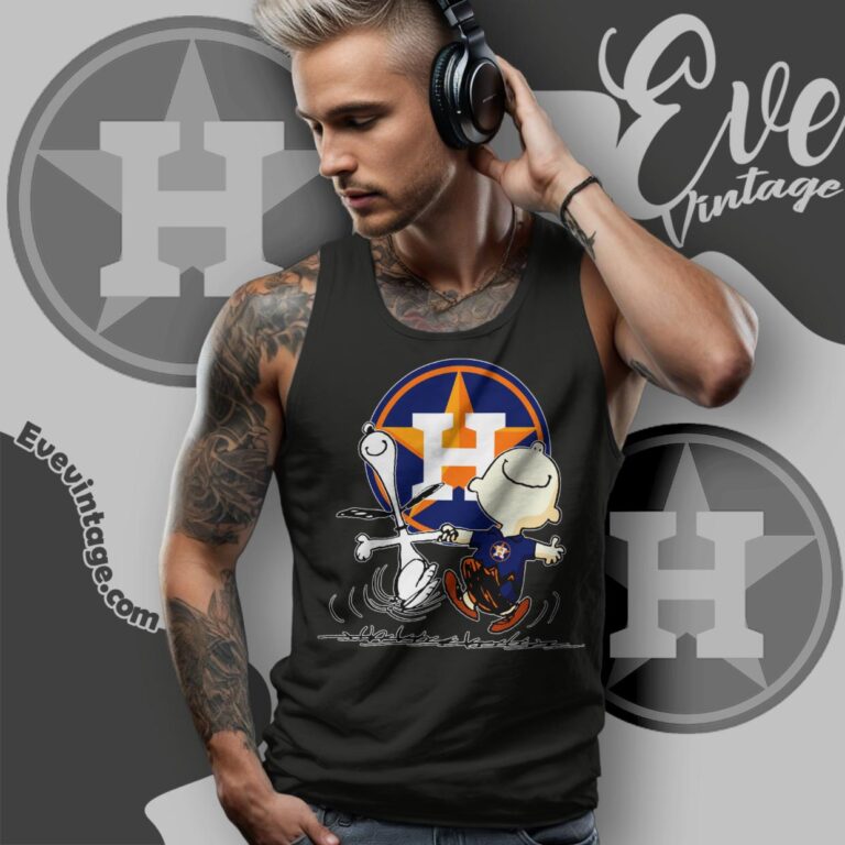 Houston Astros Charlie Brown Snoopy Happy Dancing Shirt Tank Top Racerback Houston Astros Charlie Brown Snoopy Happy Dancing Shirt Tank Top Racerback