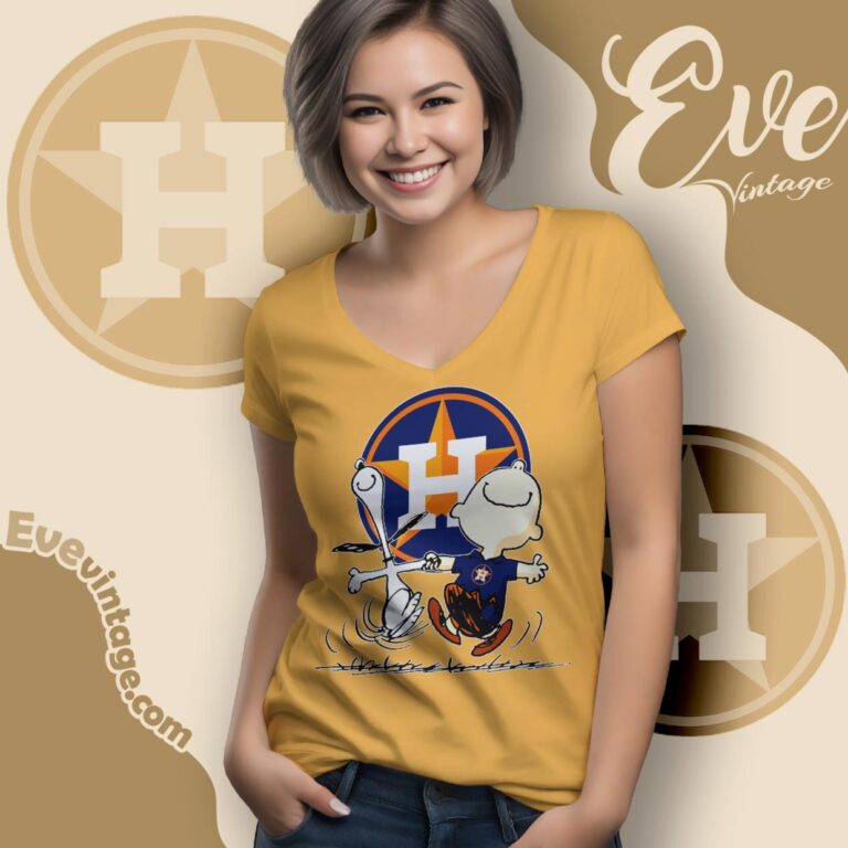 Houston Astros Charlie Brown Snoopy Happy Dancing Shirt V Neck TShirt Houston Astros Charlie Brown Snoopy Happy Dancing Shirt V Neck TShirt