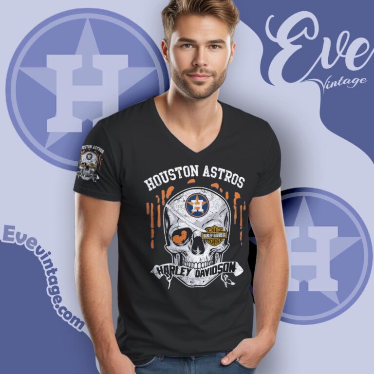 Houston Astros Harley Davidson Skull Shirt V Neck TShirt Houston Astros Harley Davidson Skull Shirt V Neck TShirt