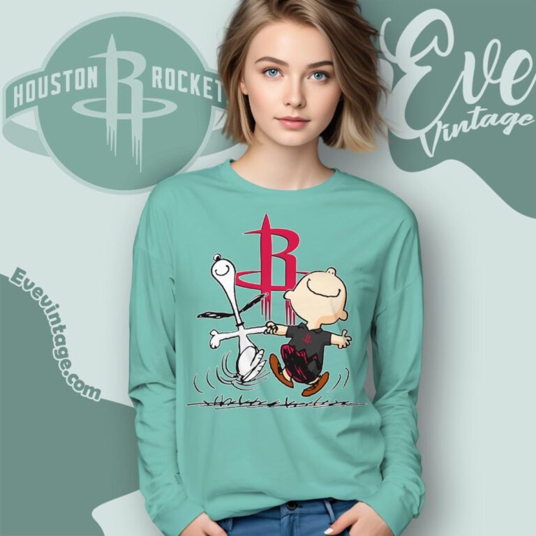 Houston Rockets Charlie Brown Snoopy Happy Dancing Shirt Long Sleeve Tee Houston Rockets Charlie Brown Snoopy Happy Dancing Shirt Long Sleeve Tee