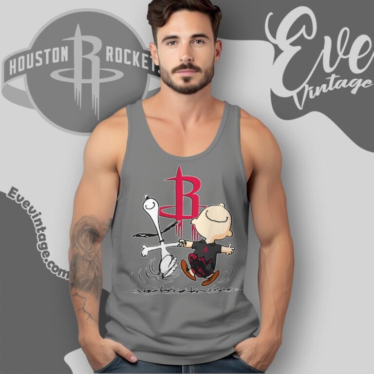 Houston Rockets Charlie Brown Snoopy Happy Dancing Shirt Tank Top Racerback Houston Rockets Charlie Brown Snoopy Happy Dancing Shirt Tank Top Racerback