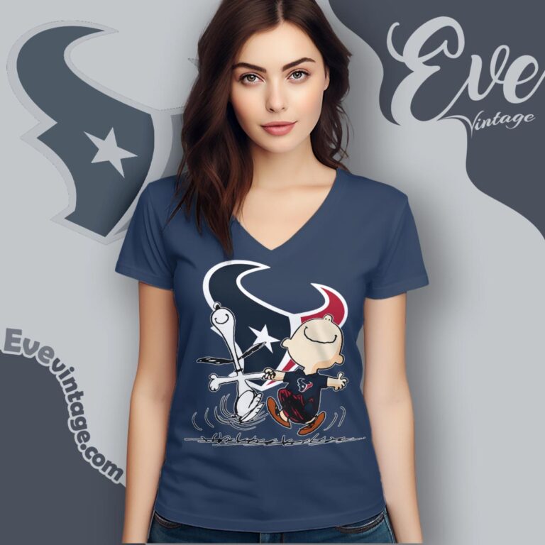 Houston Texans Charlie Brown Snoopy Happy Dancing Shirt V Neck TShirt Houston Texans Charlie Brown Snoopy Happy Dancing Shirt V Neck TShirt