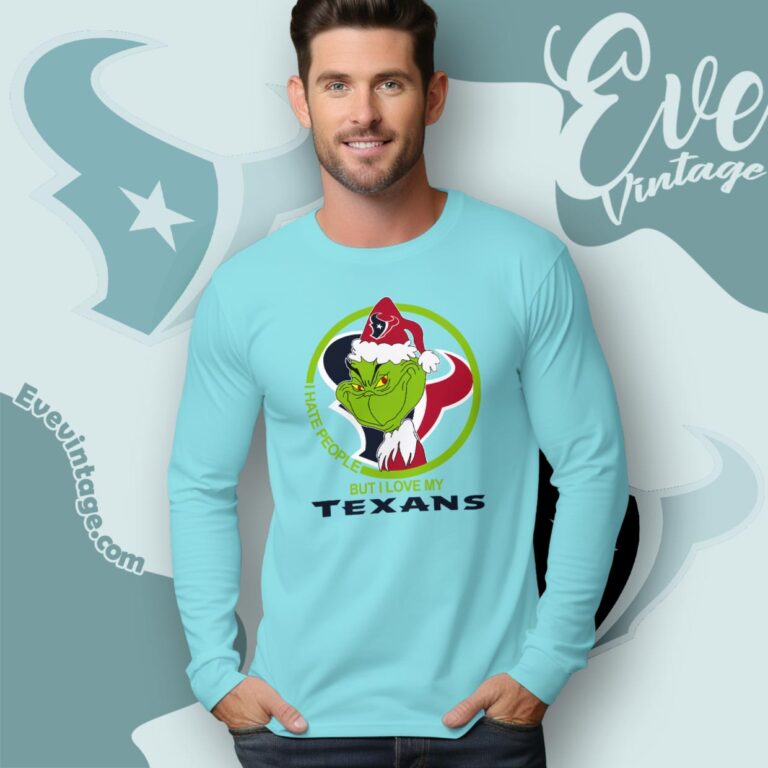 Houston Texans Christmas Grinch Shirt I Hate People But I Love My Texans Long Sleeve Tee Houston Texans Christmas Grinch Shirt I Hate People But I Love My Texans Long Sleeve Tee