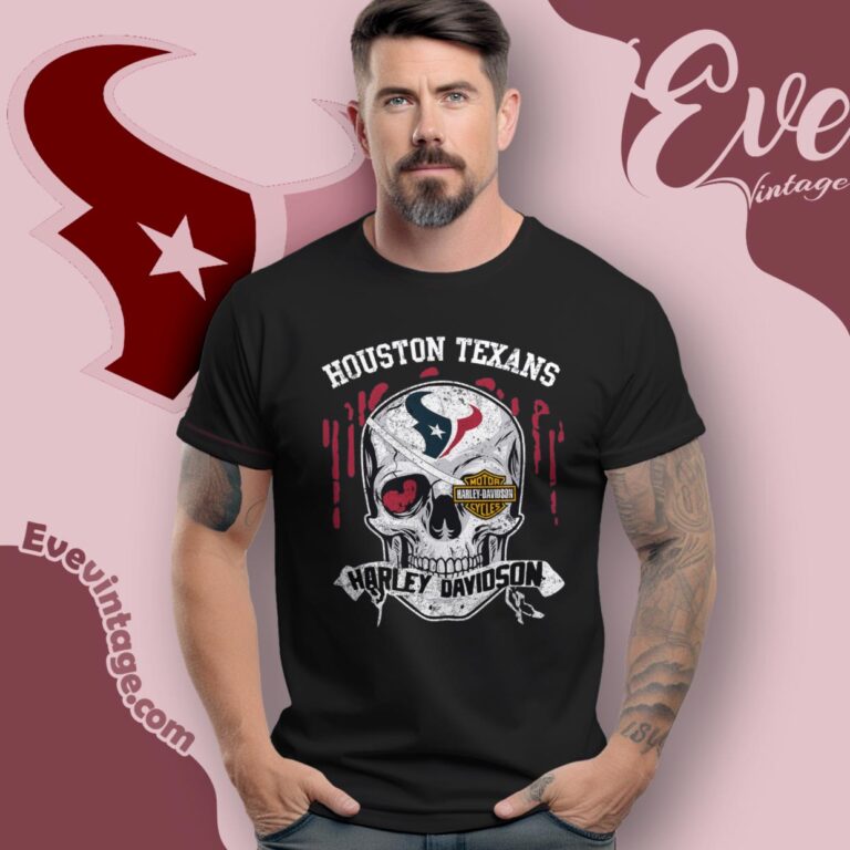 Houston Texans Harley Davidson Skull Shirt T Shirt Houston Texans Harley Davidson Skull Shirt T Shirt