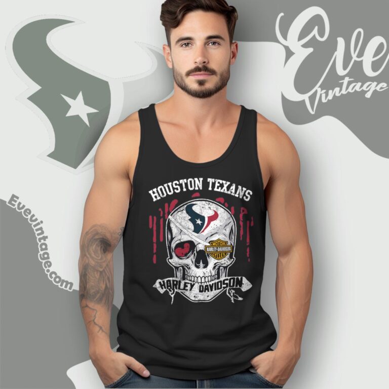 Houston Texans Harley Davidson Skull Shirt Tank Top Racerback Houston Texans Harley Davidson Skull Shirt Tank Top Racerback