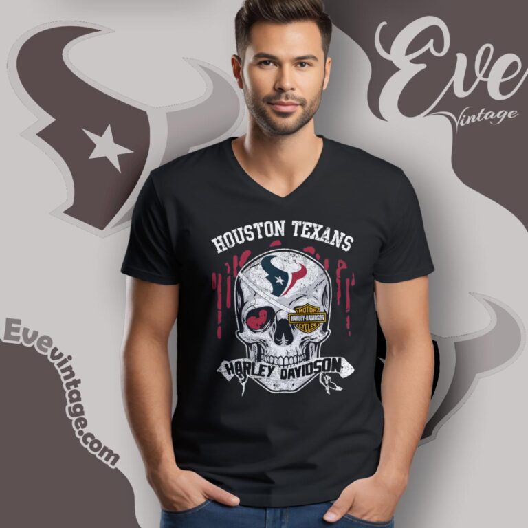 Houston Texans Harley Davidson Skull Shirt V Neck TShirt Houston Texans Harley Davidson Skull Shirt V Neck TShirt