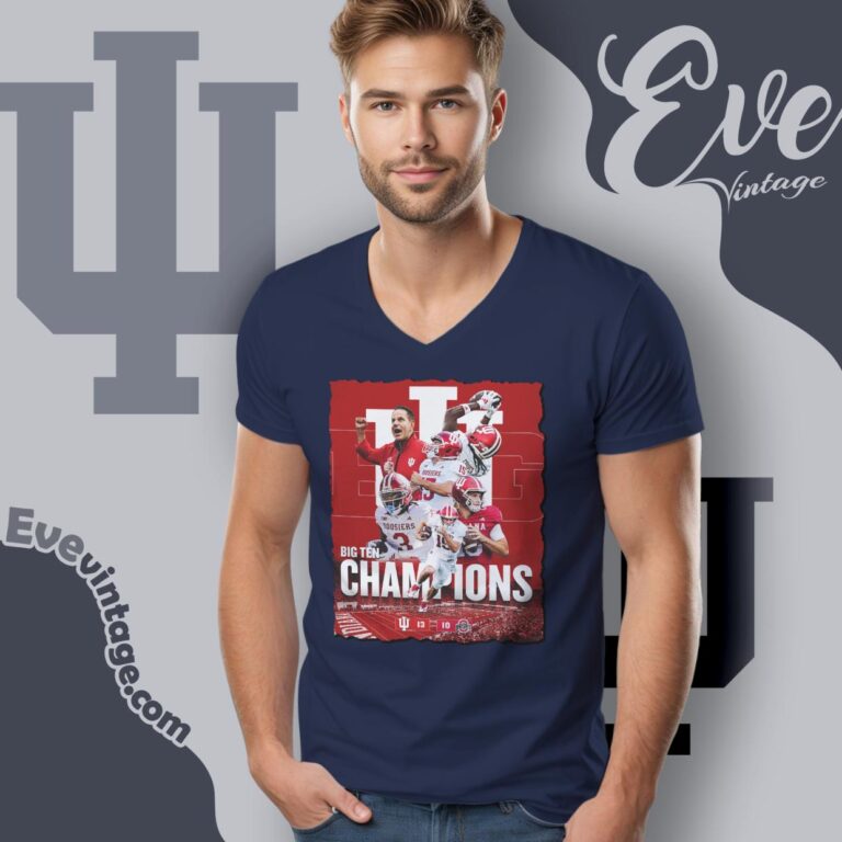 Indiana Hoosiers 2025 Big10 Champions Poster V Neck TShirt Indiana Hoosiers 2025 Big10 Champions Poster V Neck TShirt