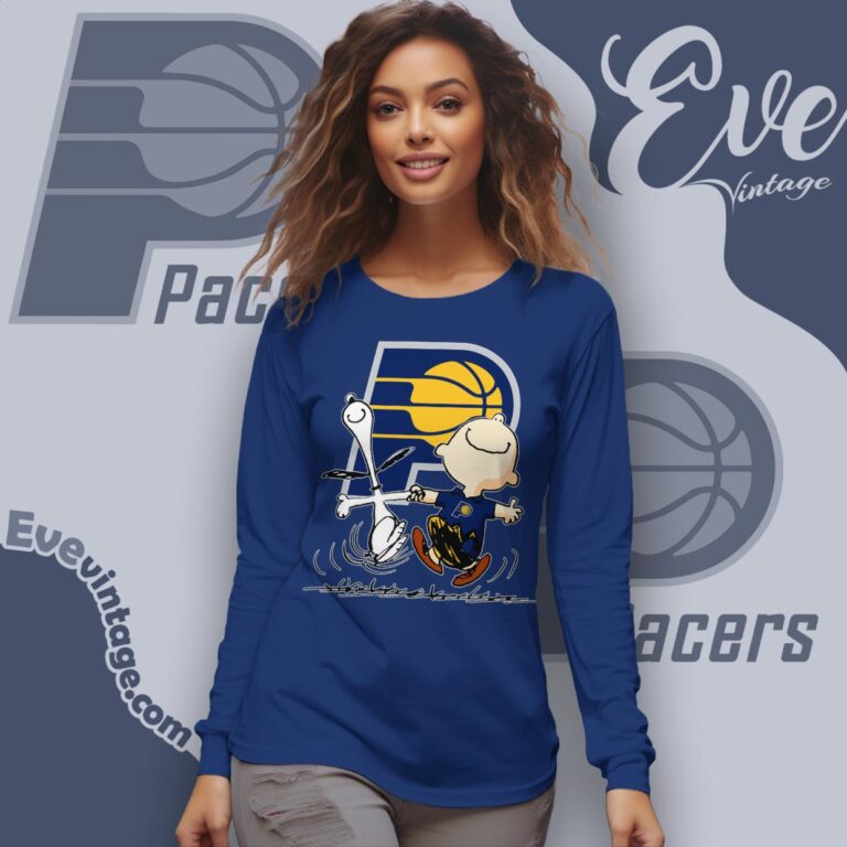 Indiana Pacers Charlie Brown Snoopy Happy Dancing Shirt Long Sleeve Tee Indiana Pacers Charlie Brown Snoopy Happy Dancing Shirt Long Sleeve Tee