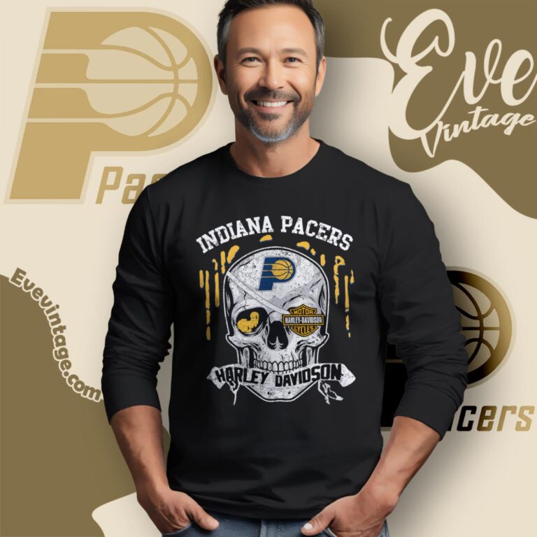 Indiana Pacers Harley Davidson Skull Long Sleeve Tee Indiana Pacers Harley Davidson Skull Long Sleeve Tee