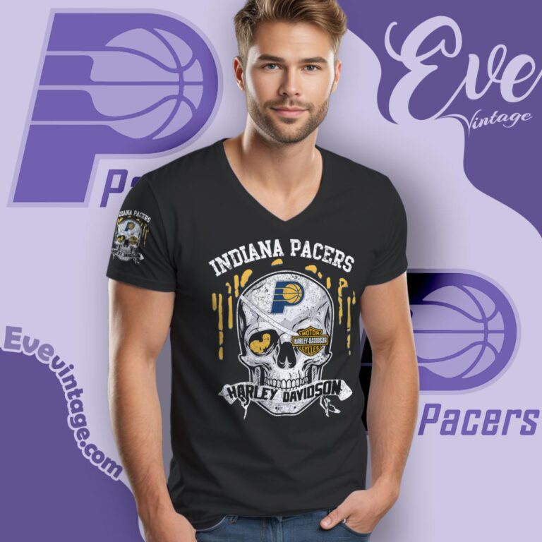 Indiana Pacers Harley Davidson Skull V Neck TShirt Indiana Pacers Harley Davidson Skull V Neck TShirt