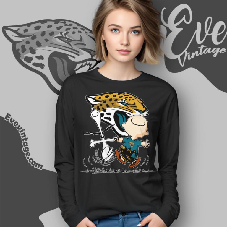 Jacksonville Jaguars Charlie Brown Snoopy Happy Dancing Shirt Long Sleeve Tee Jacksonville Jaguars Charlie Brown Snoopy Happy Dancing Shirt Long Sleeve Tee