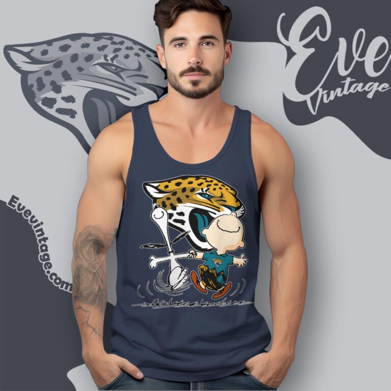 Jacksonville Jaguars Charlie Brown Snoopy Happy Dancing Shirt Tank Top Racerback Jacksonville Jaguars Charlie Brown Snoopy Happy Dancing Shirt Tank Top Racerback