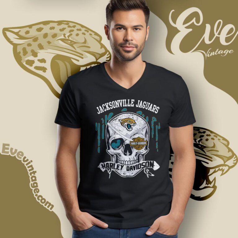 Jacksonville Jaguars Harley Davidson Skull Shirt V Neck TShirt Jacksonville Jaguars Harley Davidson Skull Shirt V Neck TShirt