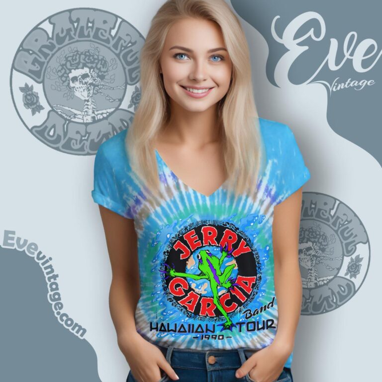 Jerry Garcia Band 1990 HaHawaiian waii Tour Tie dye V Neck TShirt Jerry Garcia Band 1990 HaHawaiian waii Tour Tie dye V Neck TShirt