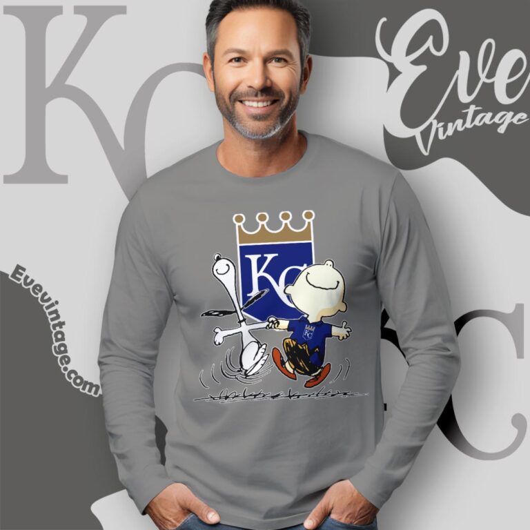 Kansas City Royals Charlie Brown Snoopy Happy Dancing Shirt Long Sleeve Tee Kansas City Royals Charlie Brown Snoopy Happy Dancing Shirt Long Sleeve Tee