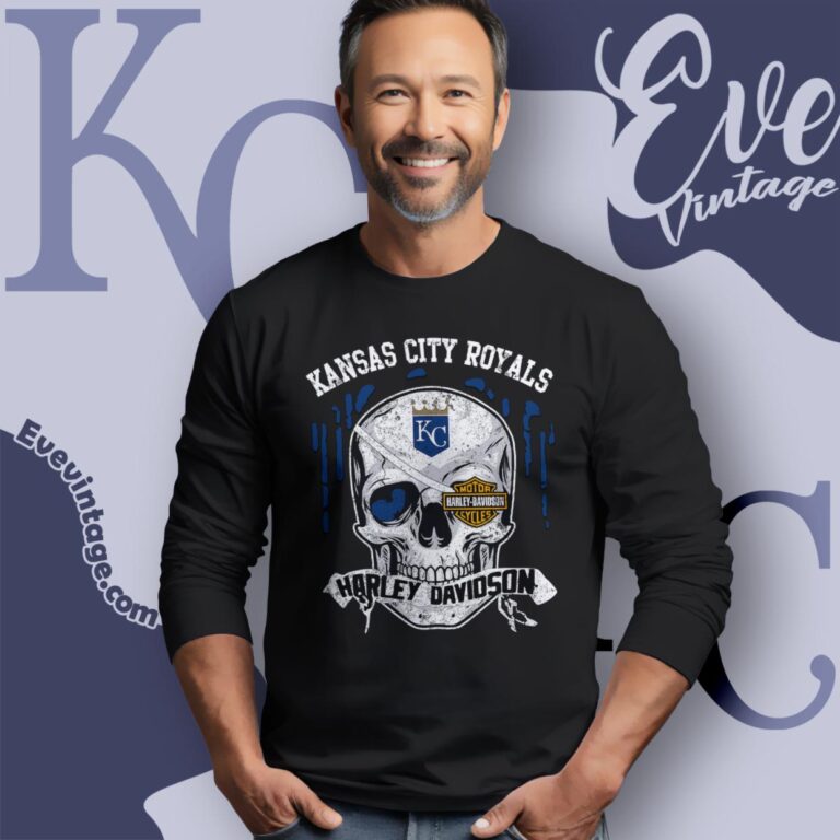 Kansas City Royals Harley Davidson Skull Shirt Long Sleeve Tee Kansas City Royals Harley Davidson Skull Shirt Long Sleeve Tee