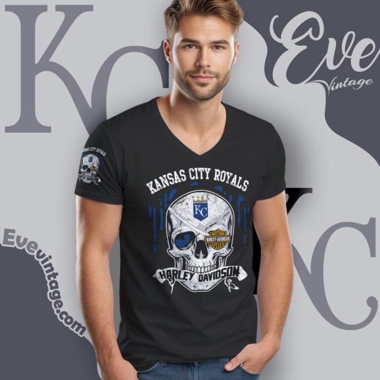Kansas City Royals Harley Davidson Skull Shirt V Neck TShirt Kansas City Royals Harley Davidson Skull Shirt V Neck TShirt
