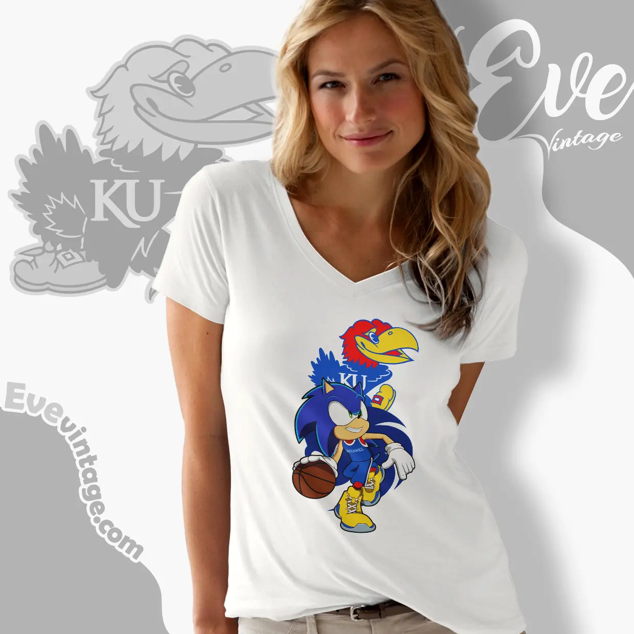 Kansas Jayhawks Sonic The Hedgehog Basketball V Neck TShirt Kansas Jayhawks Sonic The Hedgehog Basketball V Neck TShirt