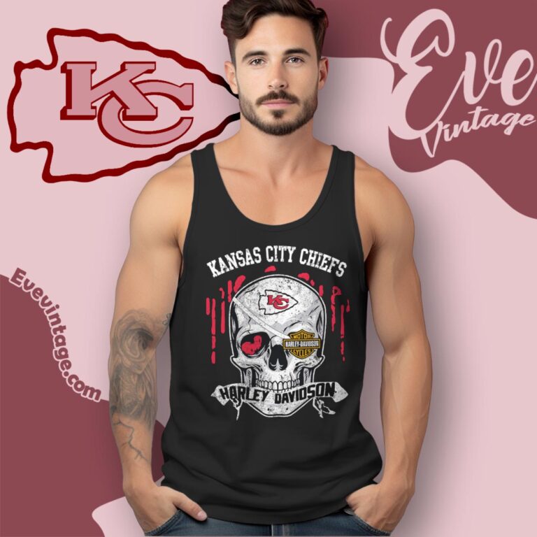 Kansas city Chiefs Harley Davidson Skull Shirt Tank Top Racerback Kansas city Chiefs Harley Davidson Skull Shirt Tank Top Racerback
