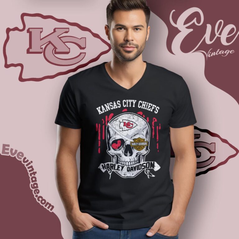 Kansas city Chiefs Harley Davidson Skull Shirt V Neck TShirt Kansas city Chiefs Harley Davidson Skull Shirt V Neck TShirt