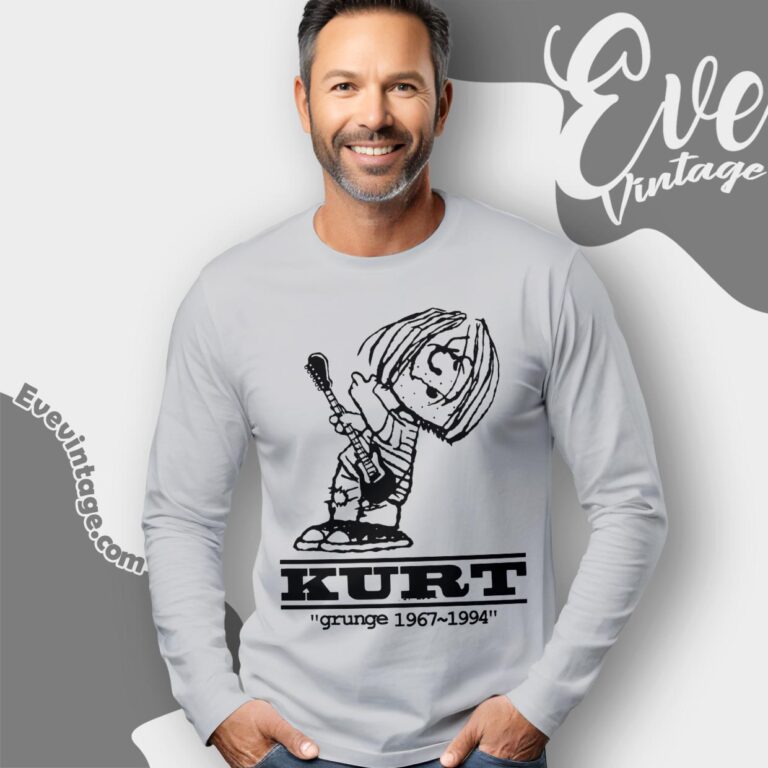 Kurt Cobain Charlie Brown Stye Parody Shirt Long Sleeve Tee Kurt Cobain Charlie Brown Stye Parody Shirt Long Sleeve Tee