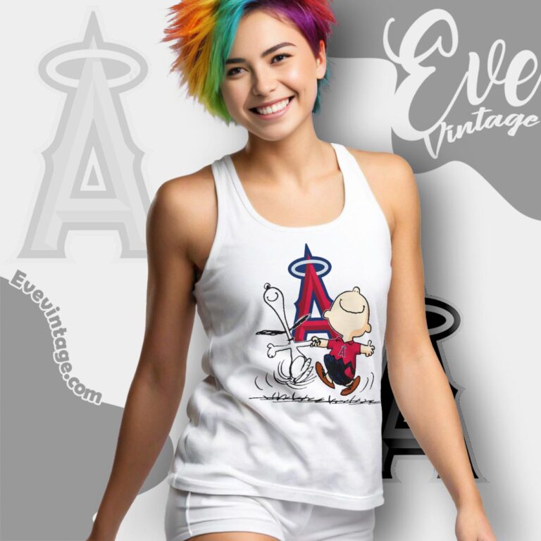 Los Angeles Angels Charlie Brown Snoopy Happy Dancing Shirt Tank Top Racerback Los Angeles Angels Charlie Brown Snoopy Happy Dancing Shirt Tank Top Racerback