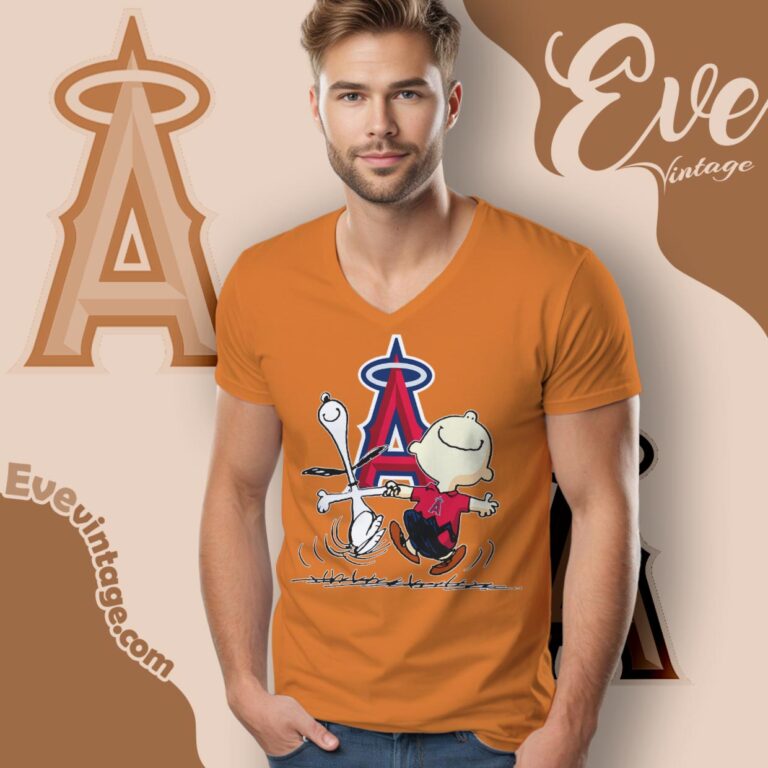 Los Angeles Angels Charlie Brown Snoopy Happy Dancing Shirt V Neck TShirt Los Angeles Angels Charlie Brown Snoopy Happy Dancing Shirt V Neck TShirt