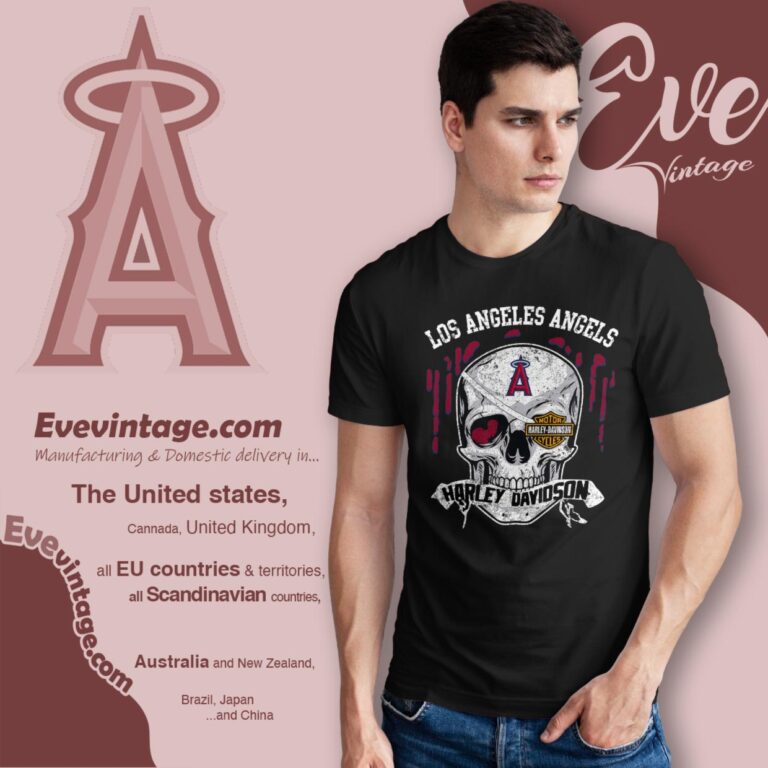 Los Angeles Angels Harley Davidson Skull Shirt T Shirt Los Angeles Angels Harley Davidson Skull Shirt T Shirt